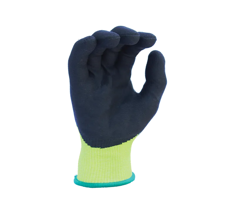 13G Hi-Vis Yellow HDPE, Black Micro-Foam Nitrile palm coated, ANSI Cut A2