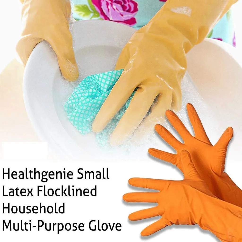 3150 1 Pair Flock line Reusable Rubber Household Hand Gloves - Orange