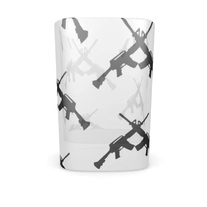 #503 cocknload sq shot glasses gun print