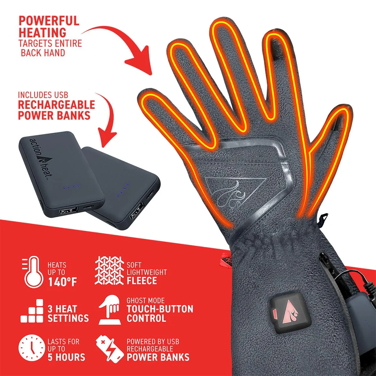 ActionHeat 5V Men's Slim Fit Fleece Heated Gloves