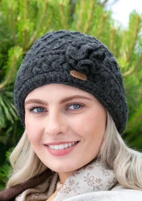 Aran Trellis Flower Hat | Charcoal