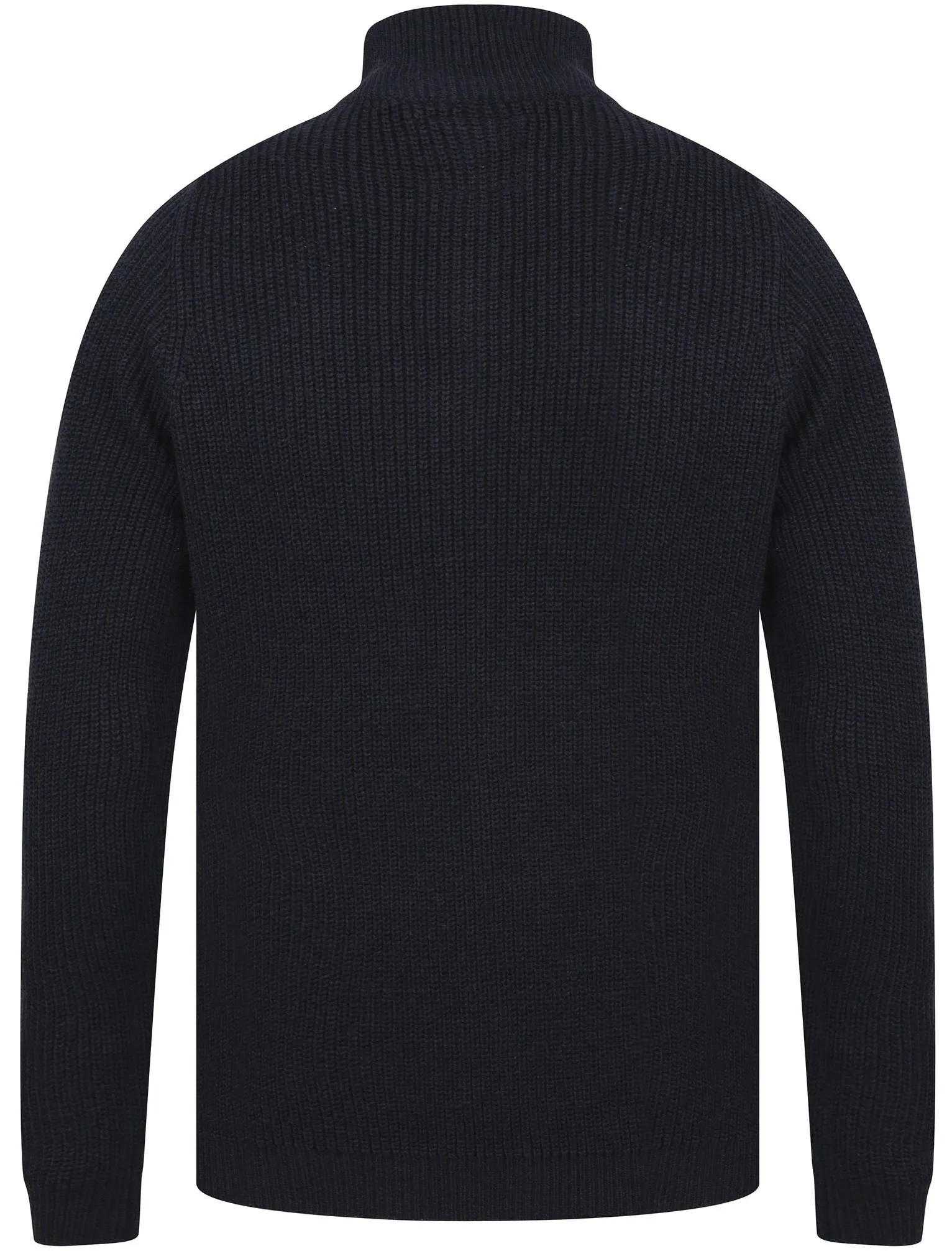 Asteroid Half Zip Funnel Neck Wool Blend Knitted Jumper in Dark Navy - Dissident