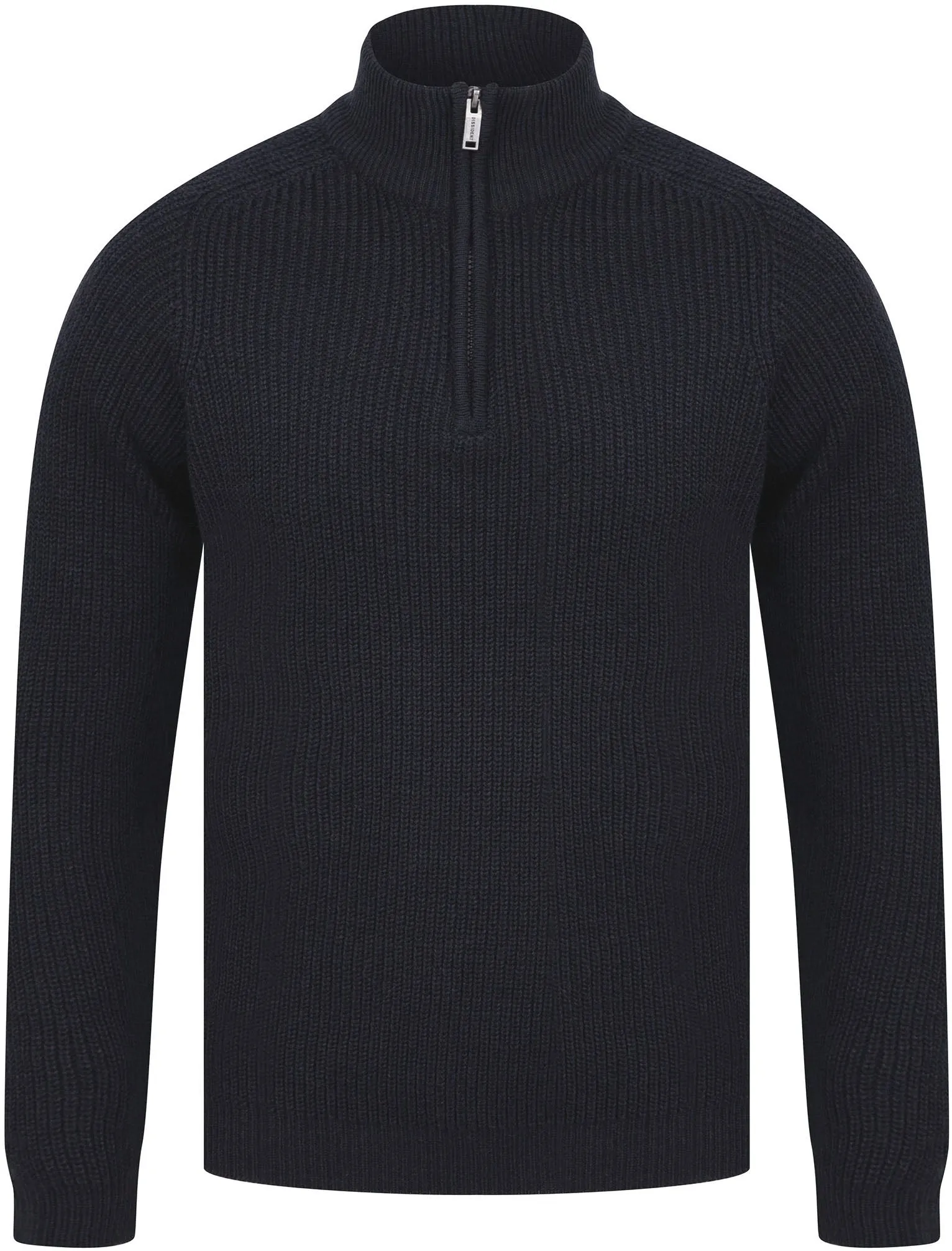 Asteroid Half Zip Funnel Neck Wool Blend Knitted Jumper in Dark Navy - Dissident