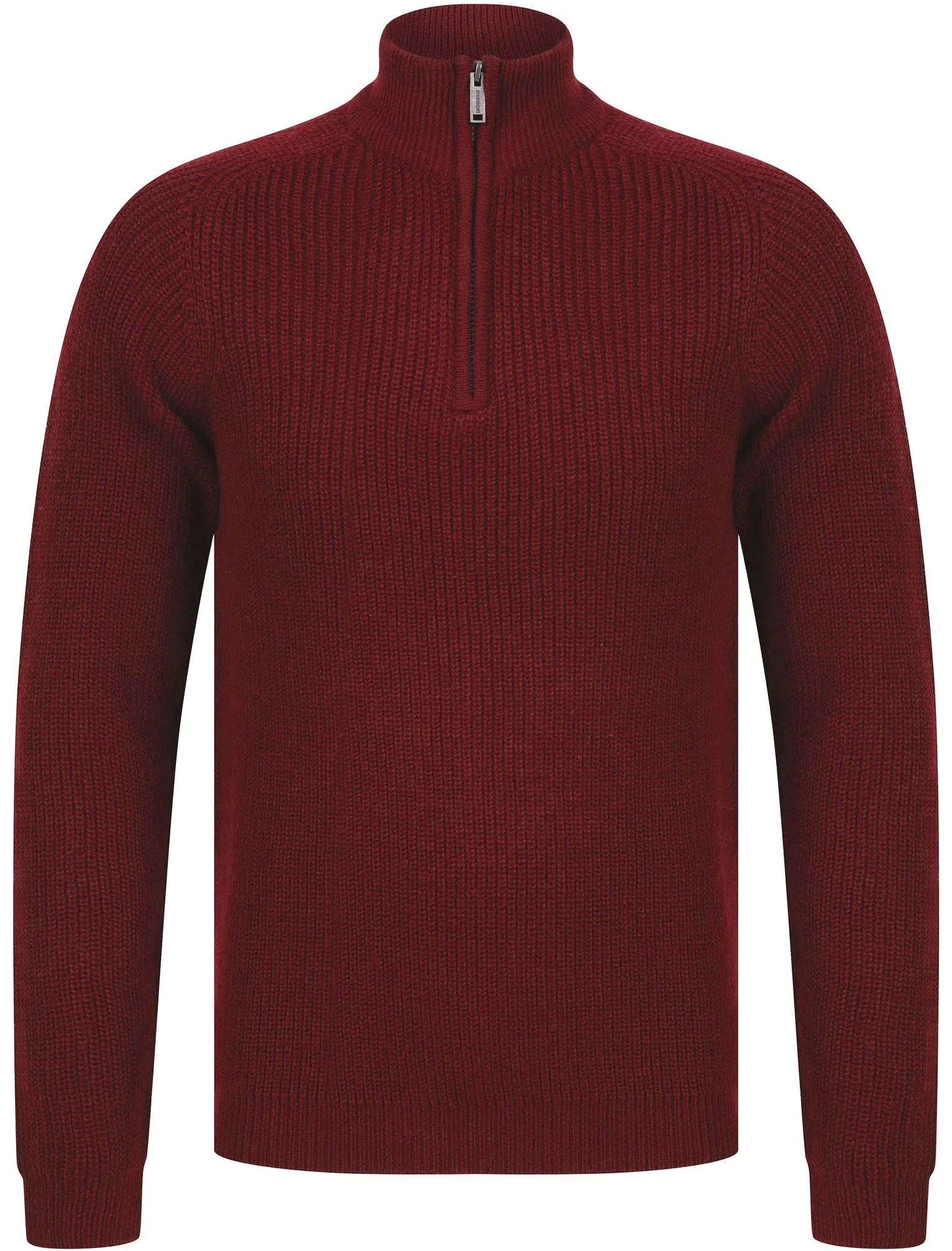 Asteroid Half Zip Funnel Neck Wool Blend Knitted Jumper in Oxblood - Dissident