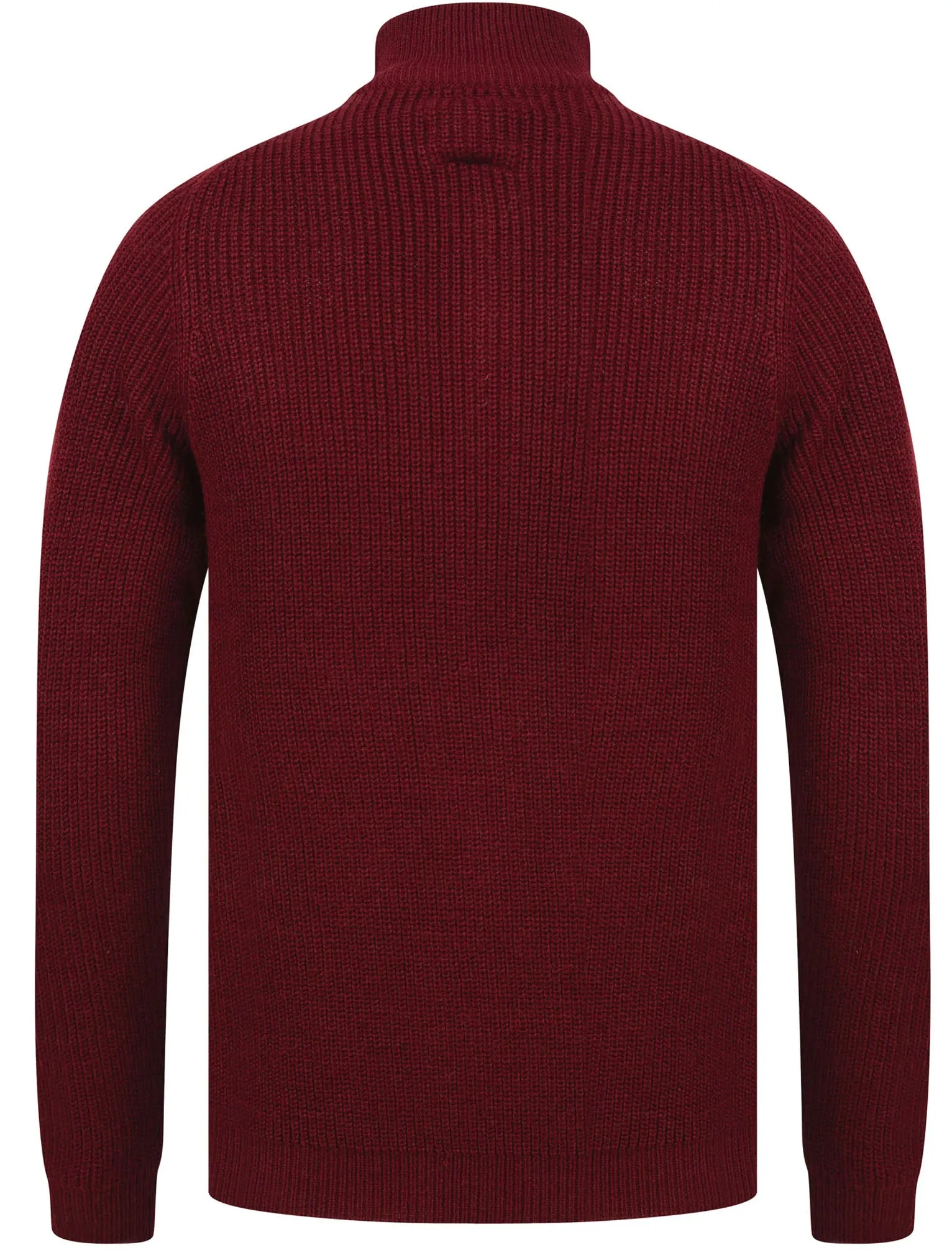 Asteroid Half Zip Funnel Neck Wool Blend Knitted Jumper in Oxblood - Dissident