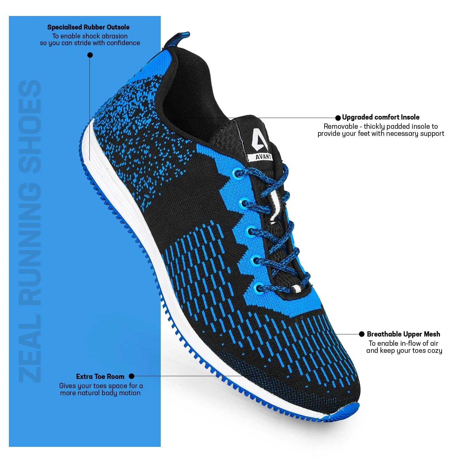 Avant Men's Zeal Running Shoes - Blue/Black