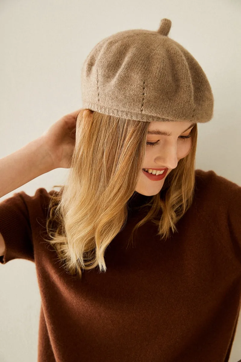 Cashmere Rib Trim Beret Hat