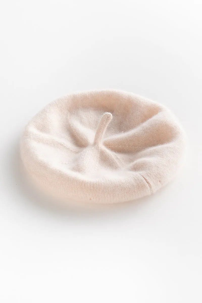 Cashmere Rib Trim Beret Hat