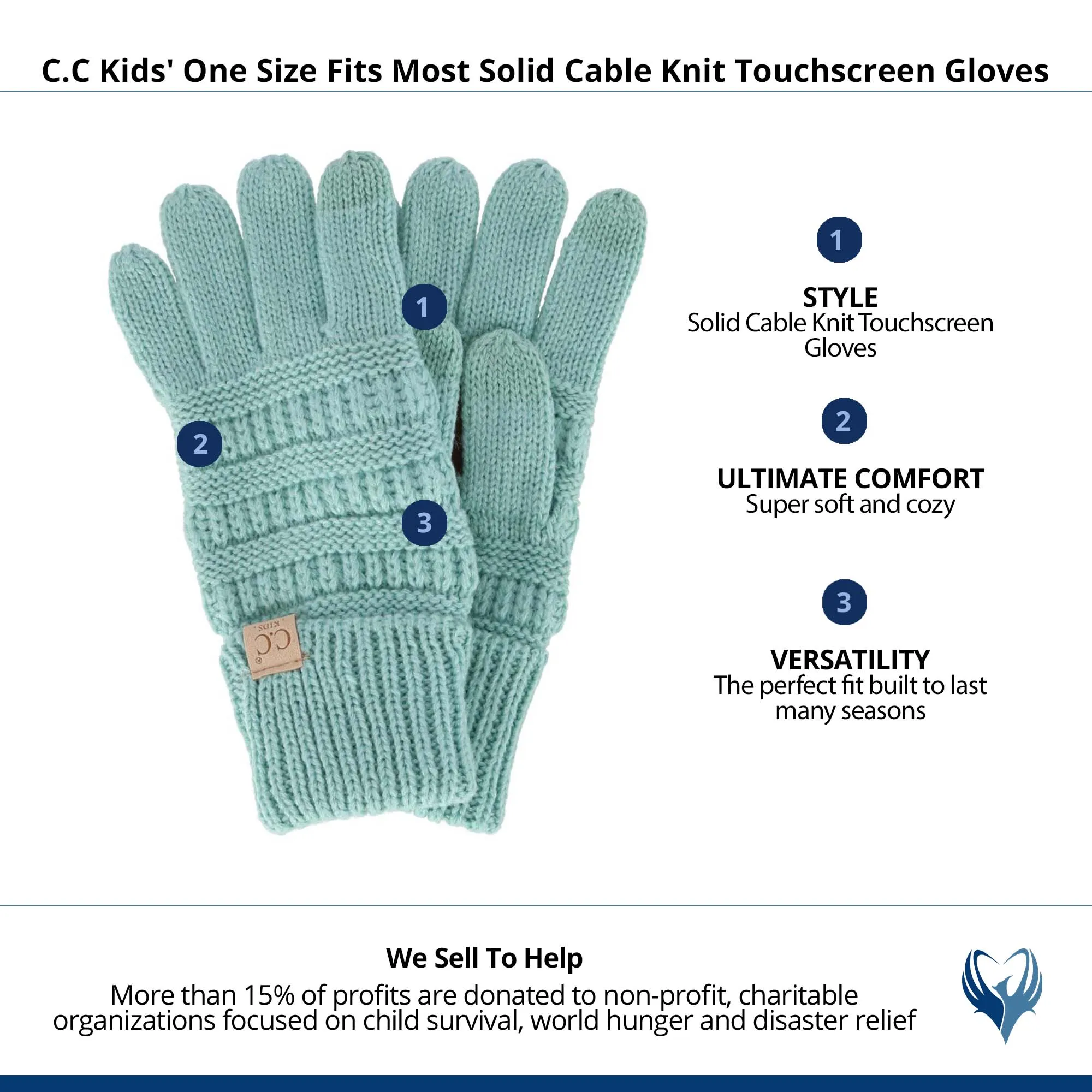 C.C Kids' One Size Fits Most Solid Cable Knit Touchscreen Gloves