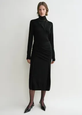 Draped fine knit skirt black