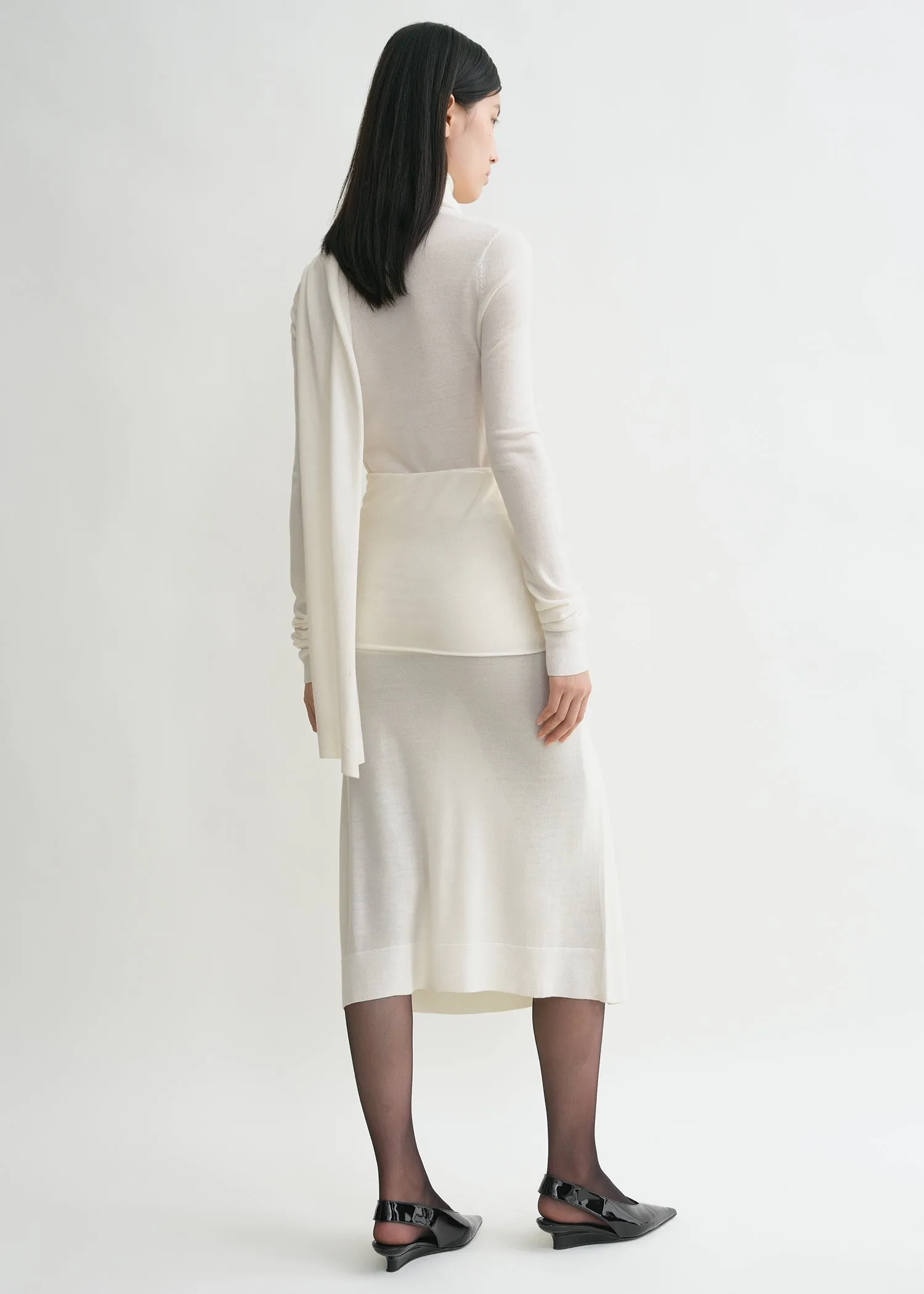 Draped fine knit skirt off-white