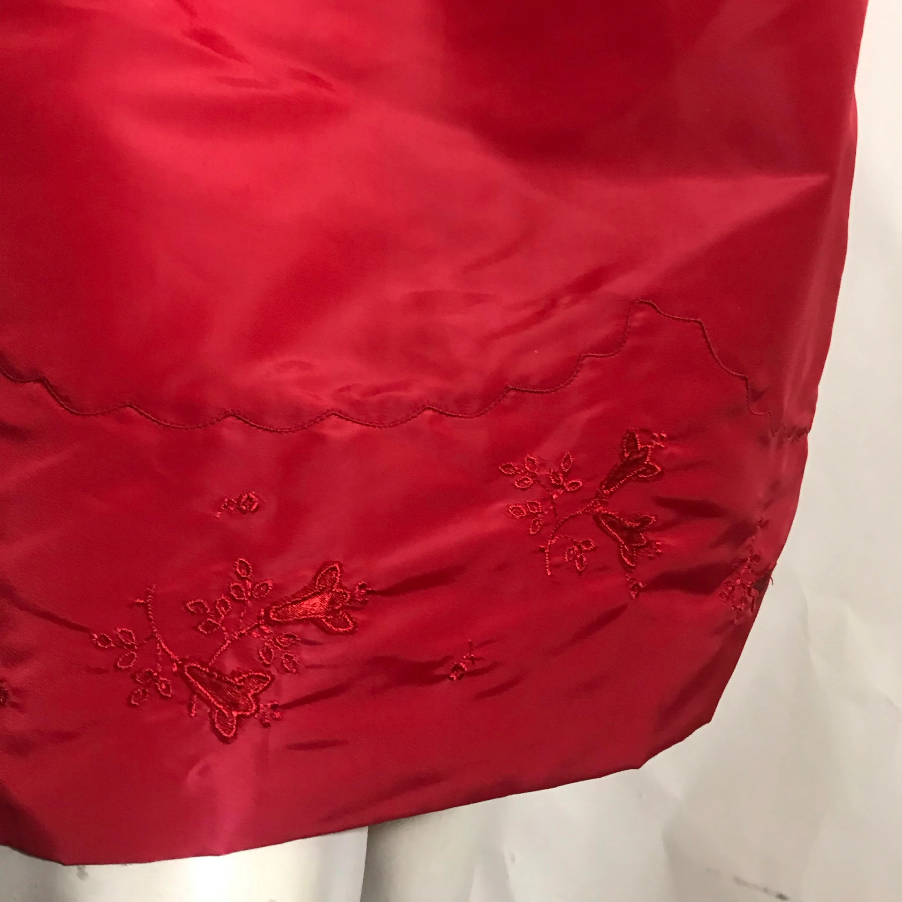 Embroidered Cherry Red Taffeta Half Slip circa 1960s