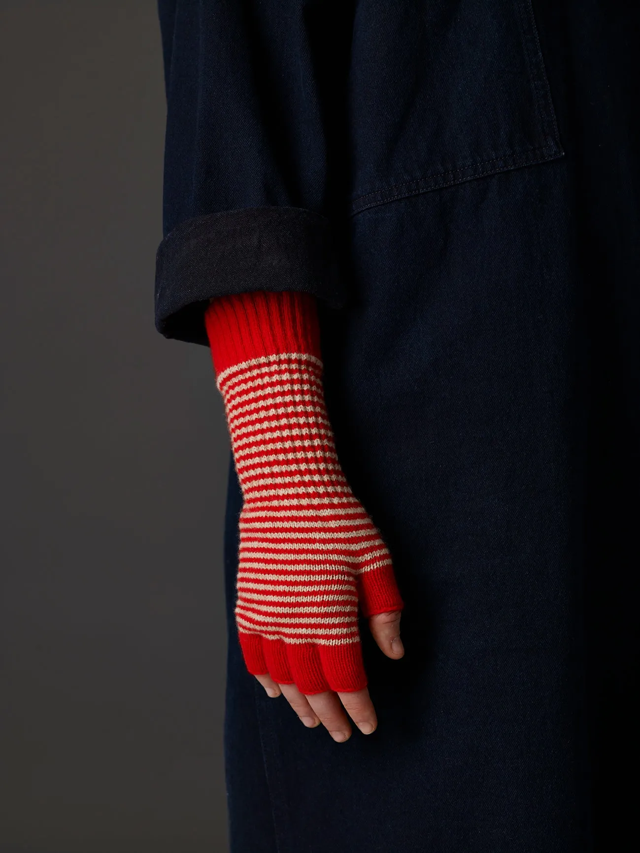 Fine Stripe Fingerless Gloves Military & Turmeric Sample Sale