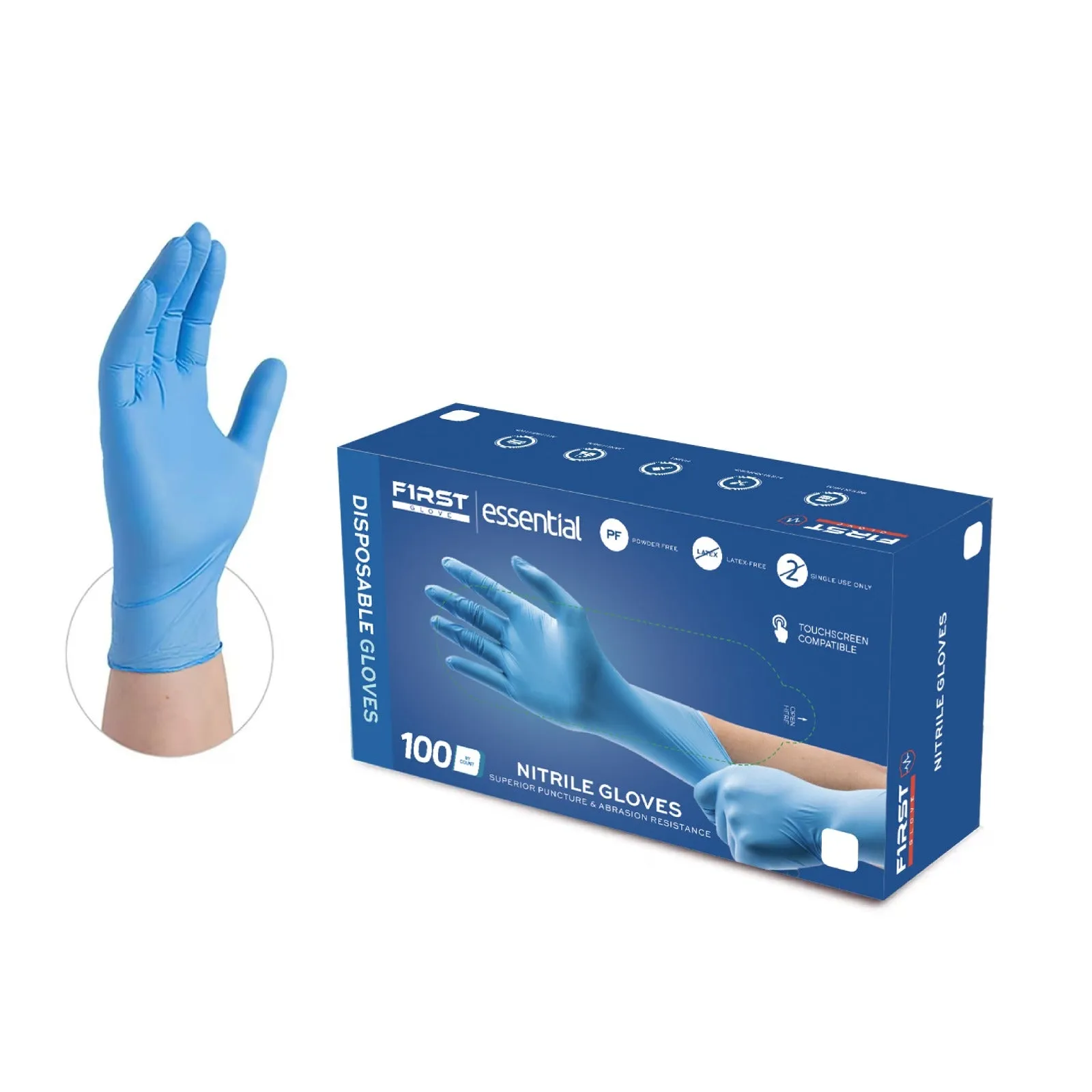 First Glove Essential 3.5 Mil Blue Nitrile Disposable Gloves