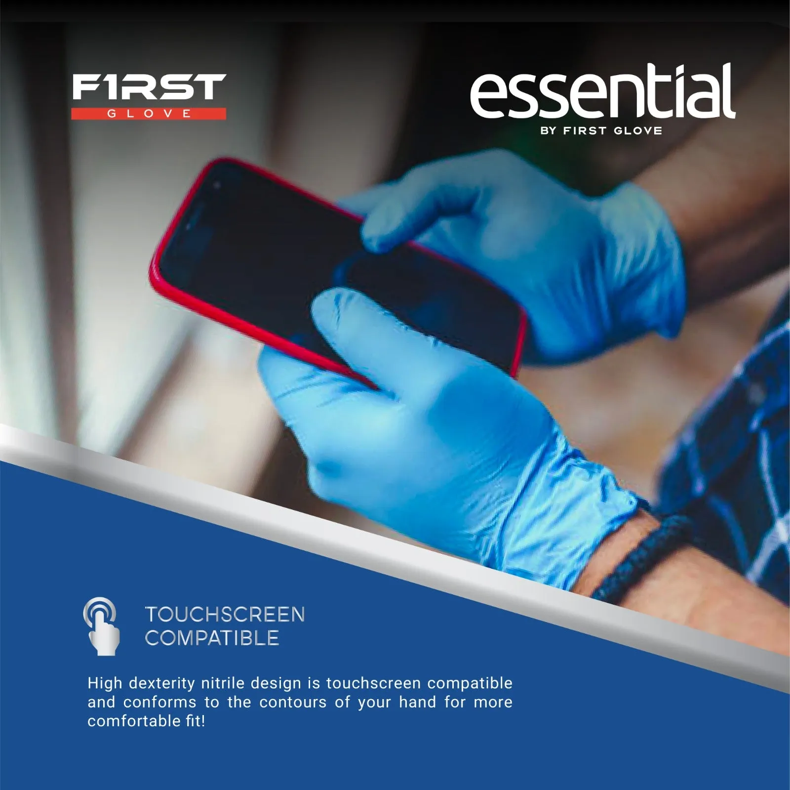 First Glove Essential 3.5 Mil Blue Nitrile Disposable Gloves