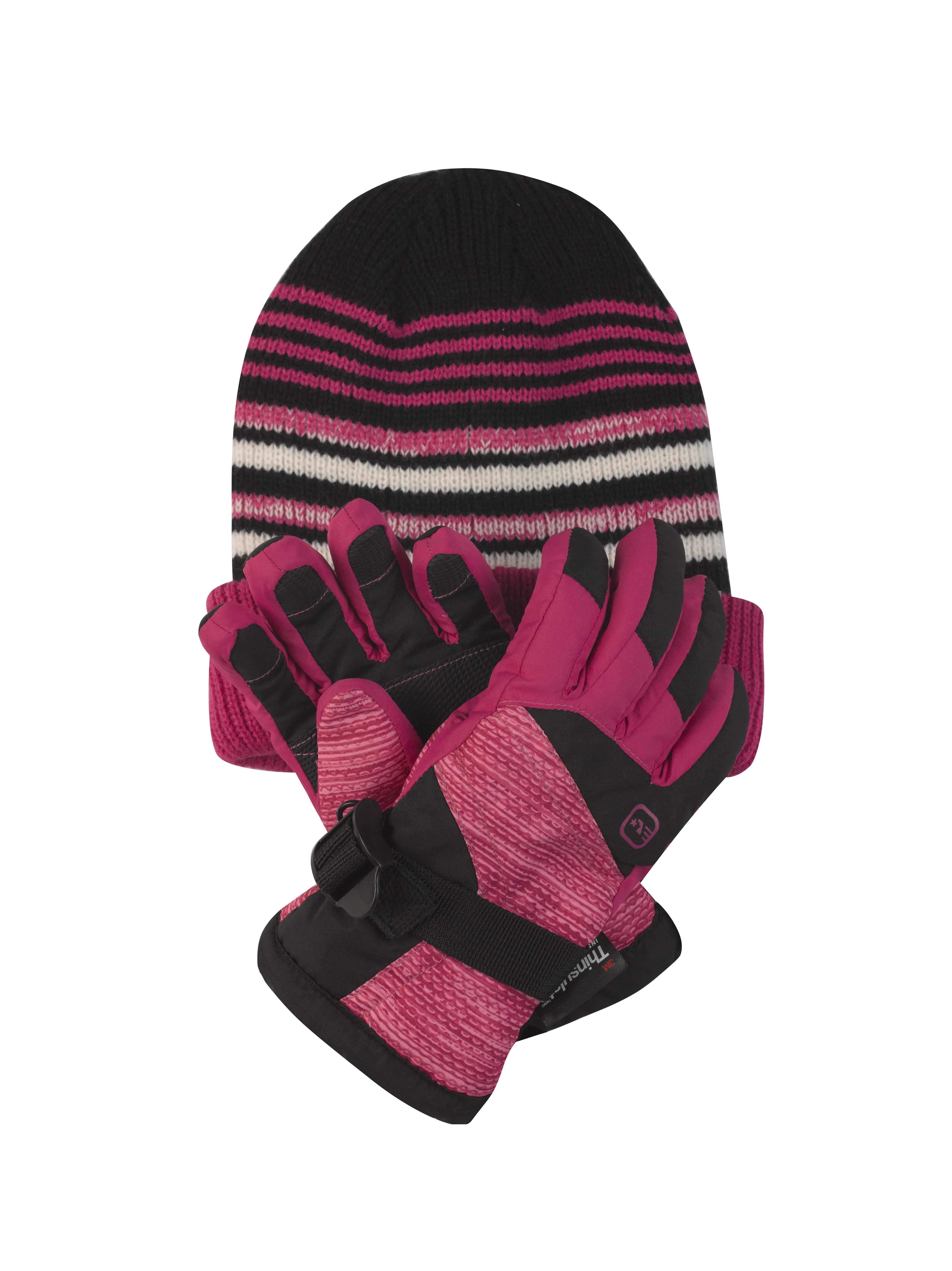 Girls' Reversible Hat & Ski Glove Set