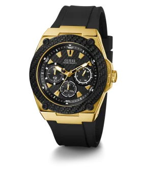 GUESS Mens Black Gold Tone Multi-function Watch