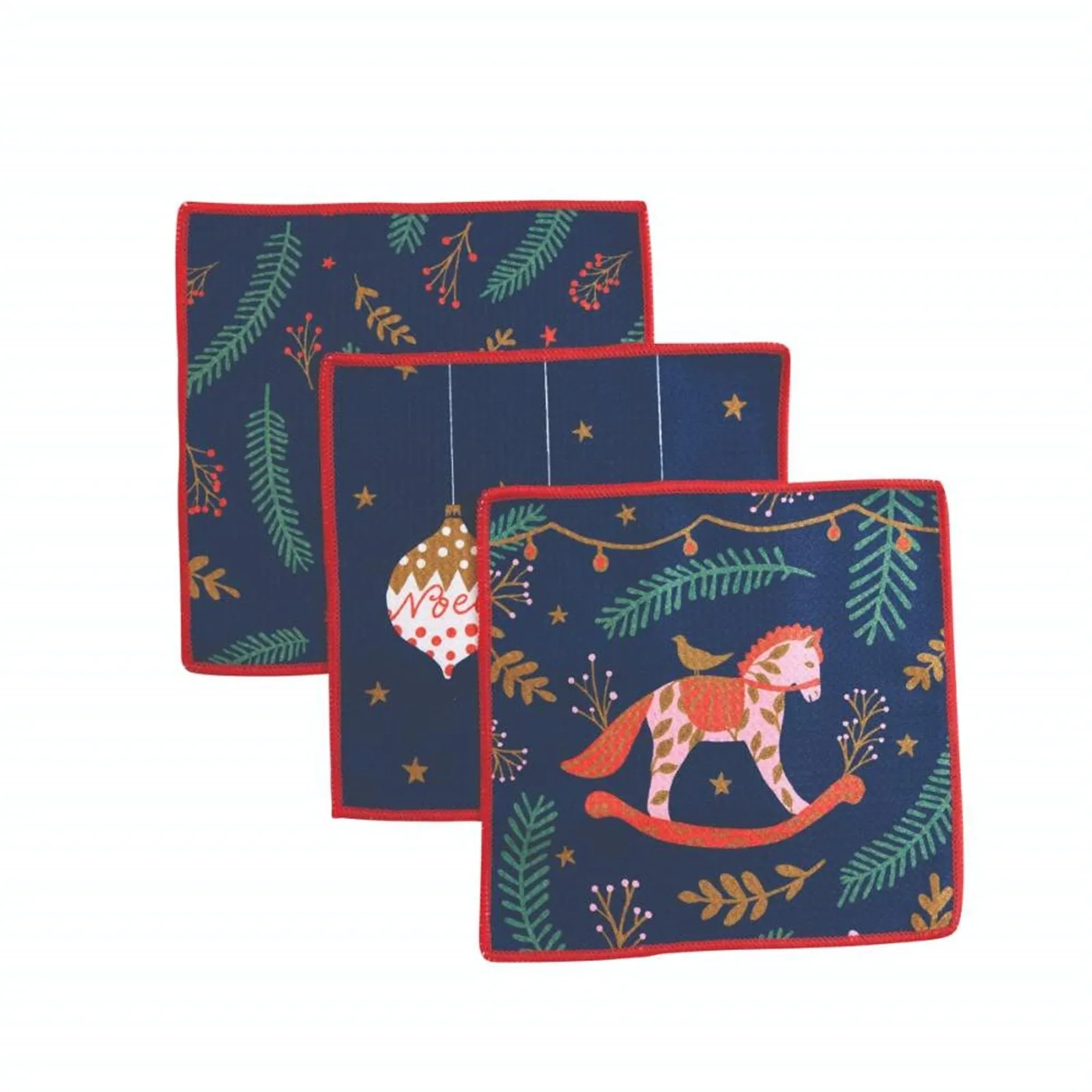 Holiday Horse blu Dish Cloth Set of 3