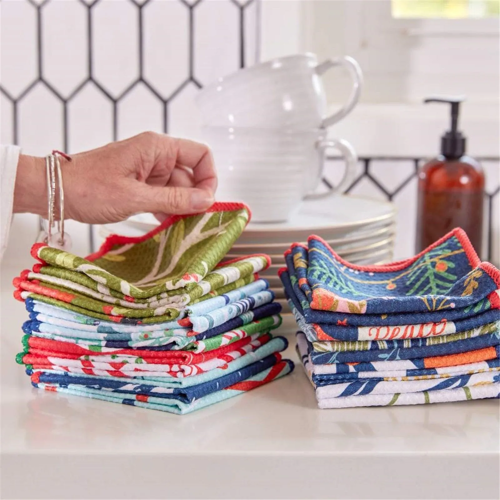 Holiday Horse blu Dish Cloth Set of 3