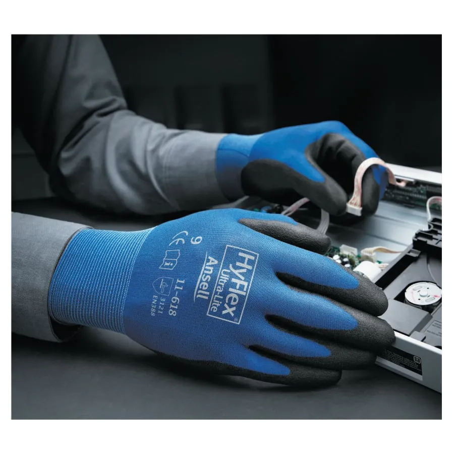 Hyflex® 11-618 Polyurethane Palm Coated Gloves - HYFLEX 11618 GNL PUR W/18 GA NYLN LNR