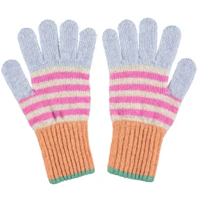 Kids Bubblegum & Peach Stripe Lambswool Gloves