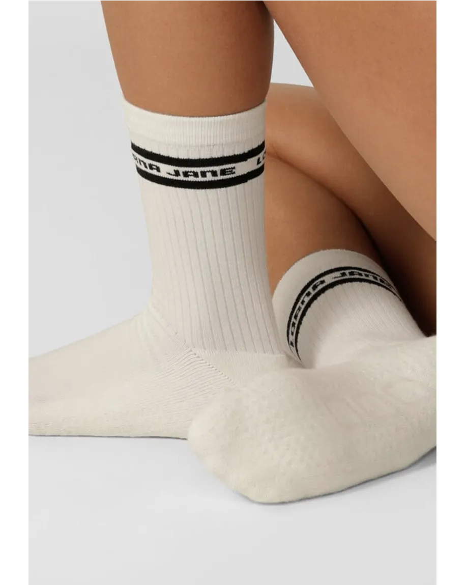 Lorna Jane Pilates Crew Socks - Porcelain/Black