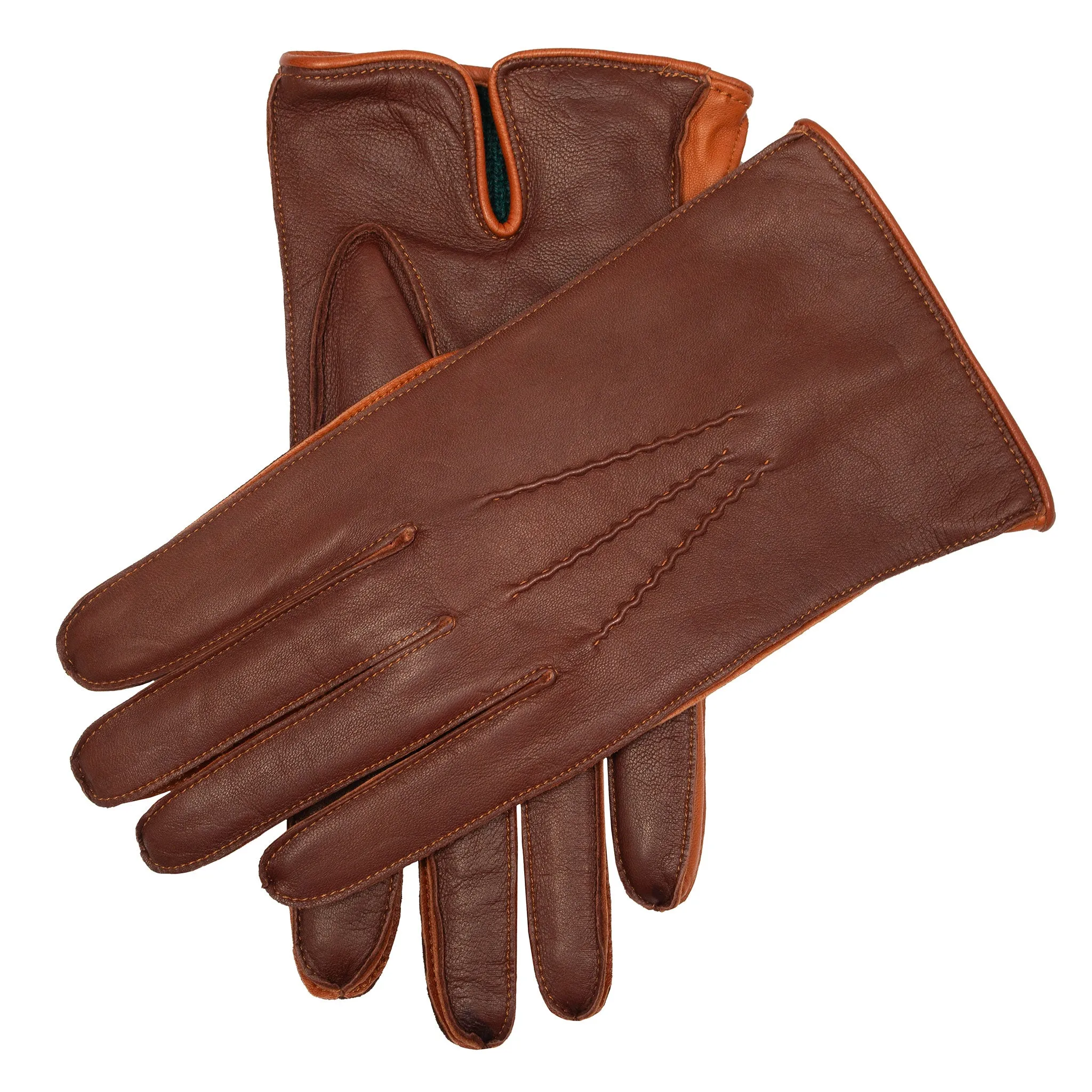 Men's Cashmere Lined Leather Gloves with Contrast Details