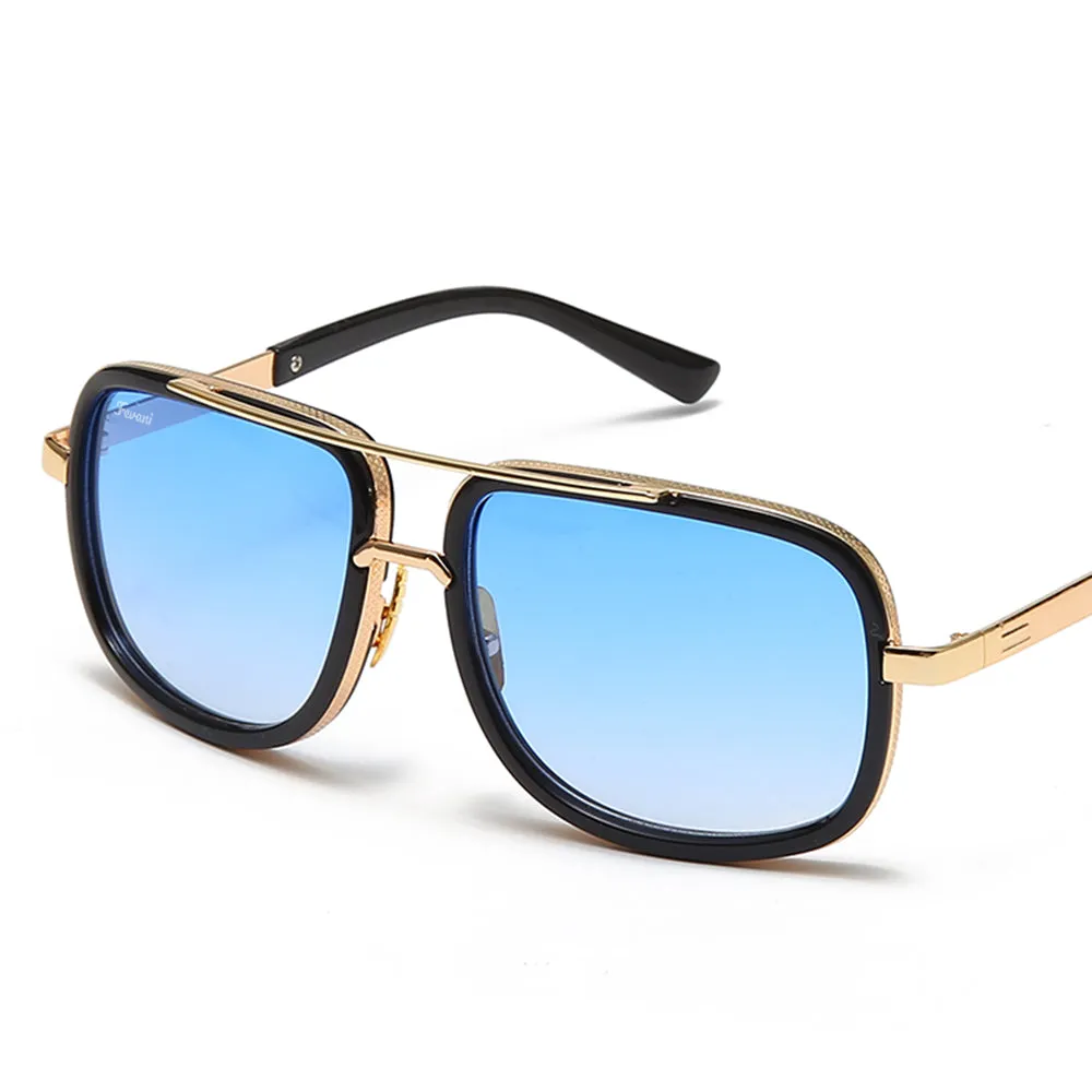 Men's Fevani Light Blue Gilded Square Oversized Sunglasses