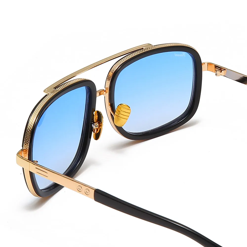 Men's Fevani Light Blue Gilded Square Oversized Sunglasses