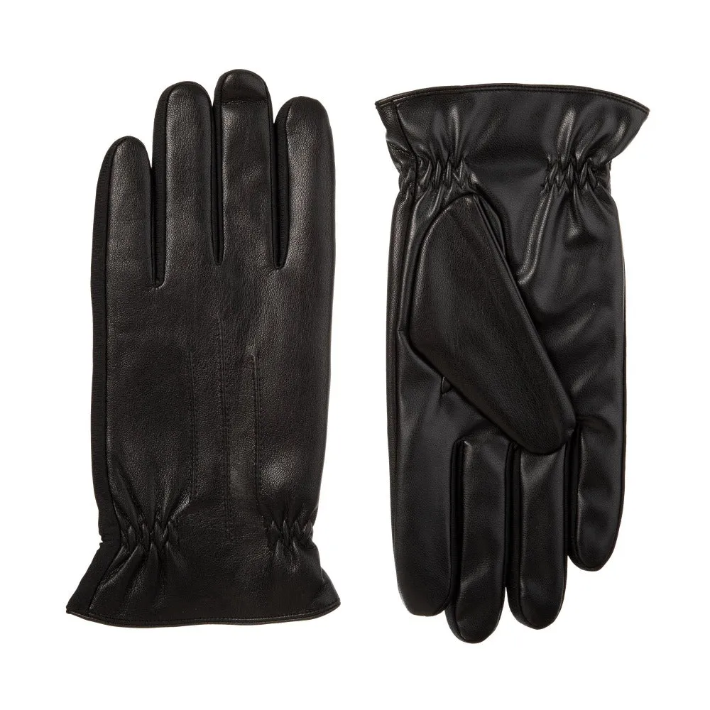 Men's Insulated Faux Leather Gathered Wrist Gloves with smarTouch®