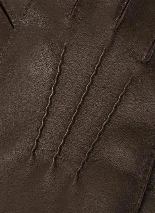 Men's Touchscreen Handsewn Three-Point Cashmere-Lined Leather Gloves