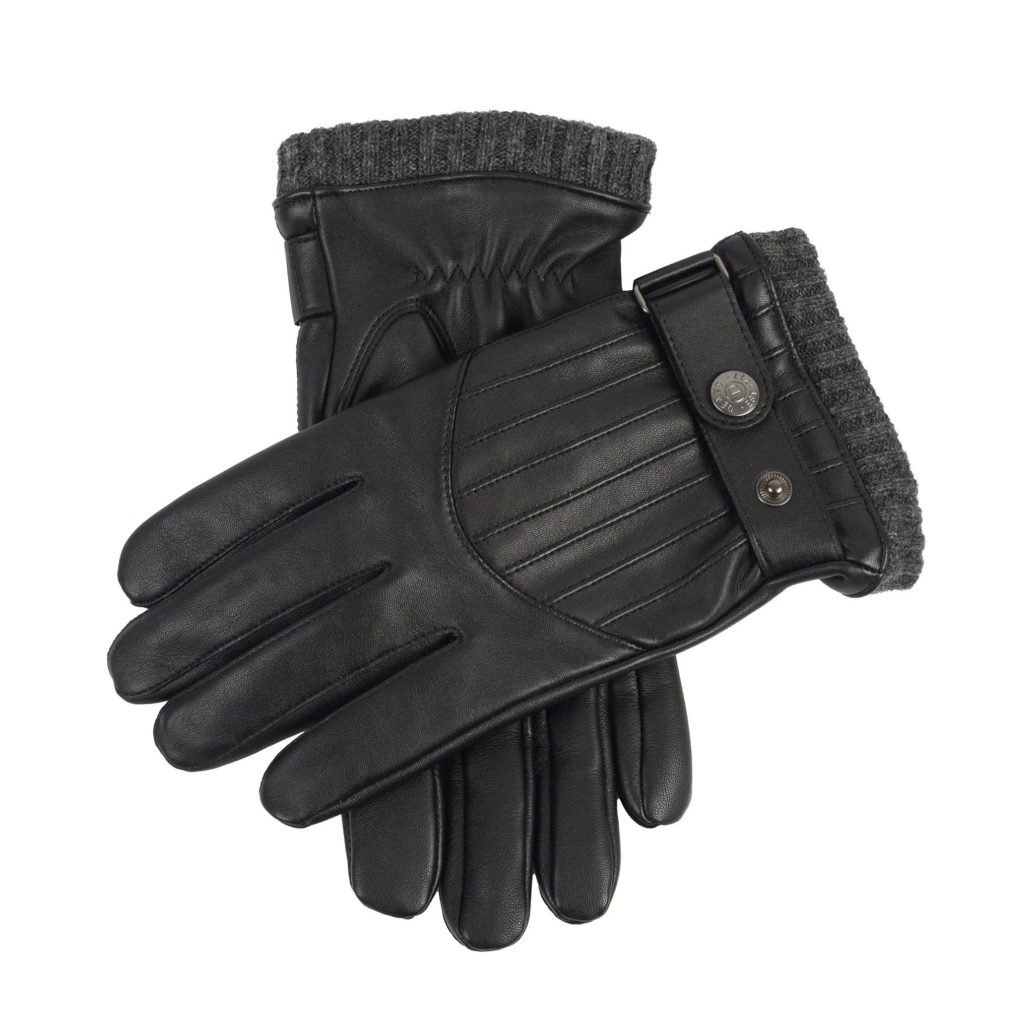 Men’s Touchscreen Wool Blend-Lined Leather Gloves with Vertical Stitch Design and Knitted Cuffs