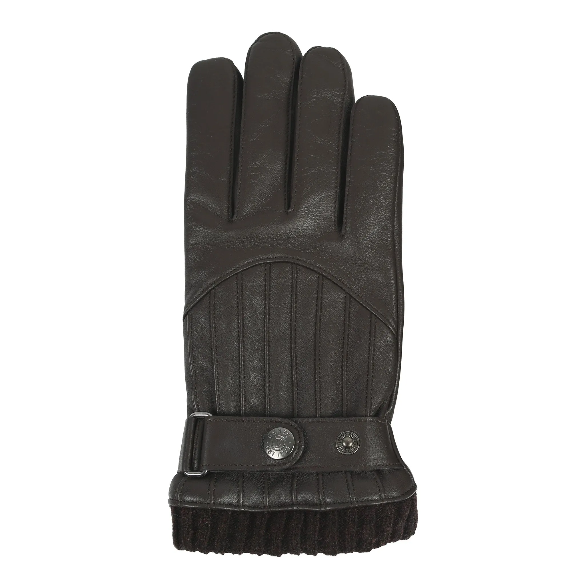 Men’s Touchscreen Wool Blend-Lined Leather Gloves with Vertical Stitch Design and Knitted Cuffs