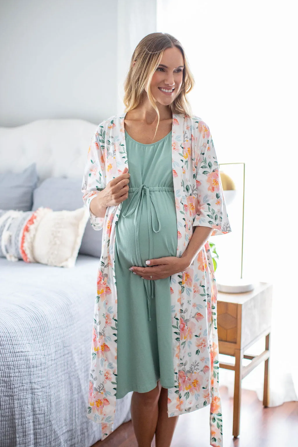 Mila Pregnancy/Postpartum Robe & Sage Labor Gown