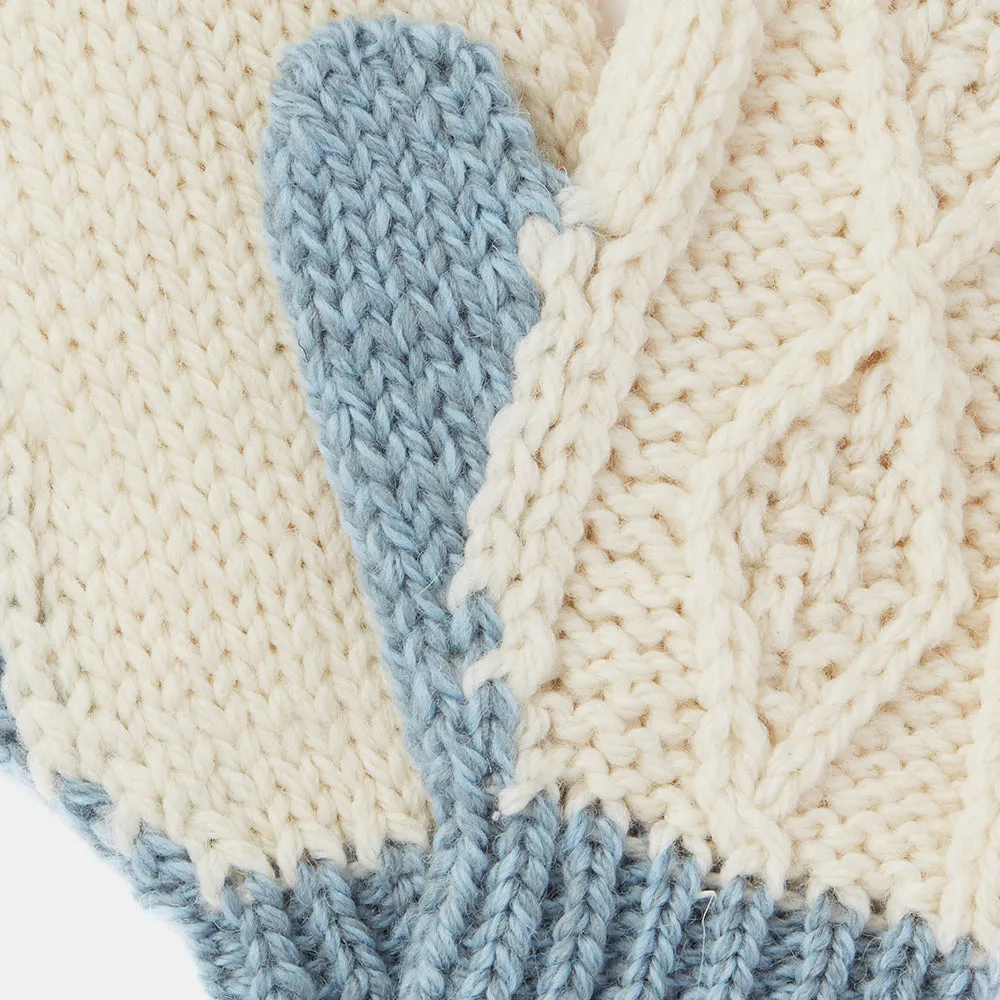 Natural & Blue Kids Wool Mitten Gloves