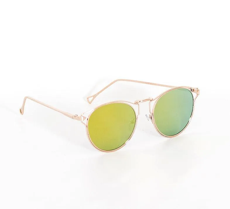 Oval Metal Framed Multi-Color Mirror Sunglasses