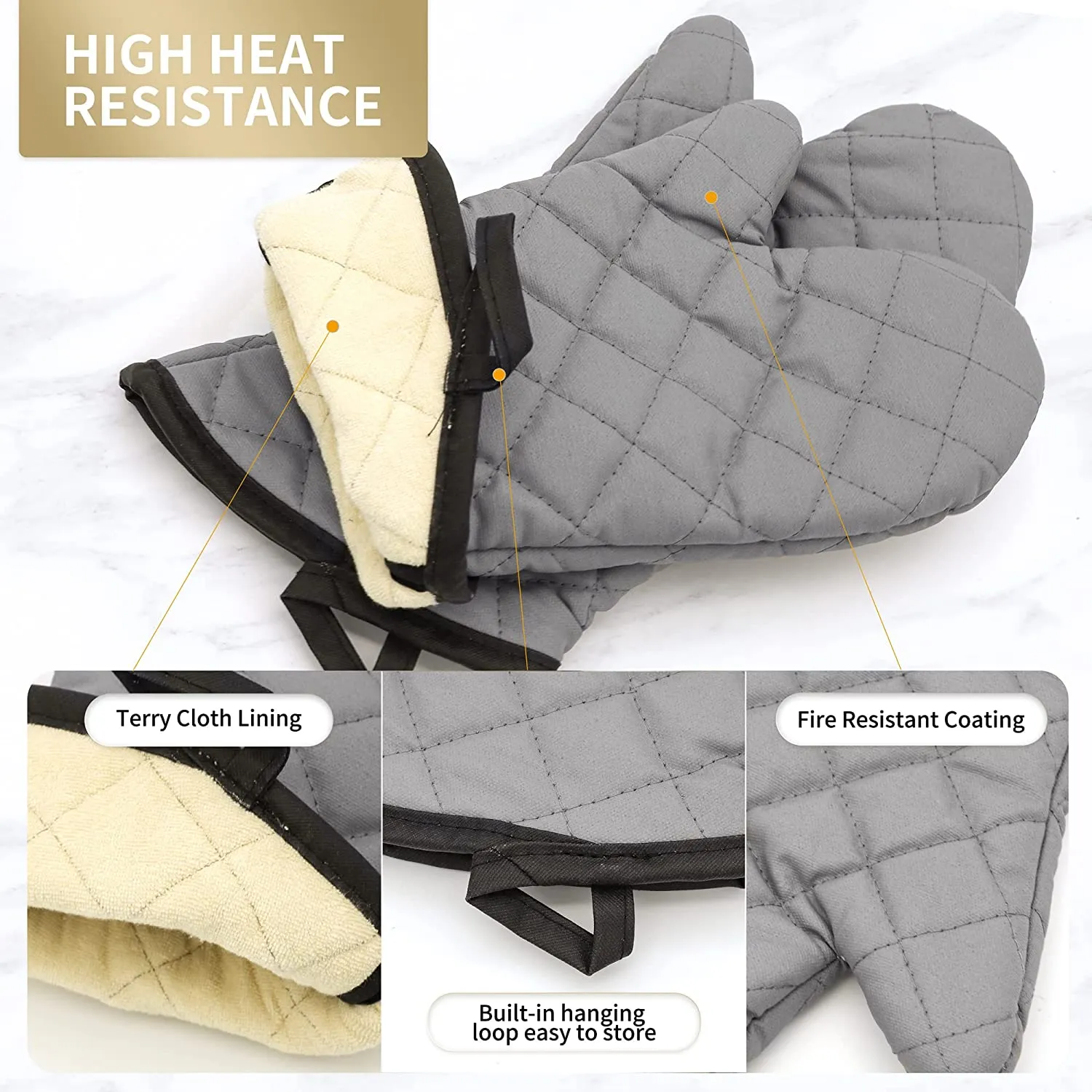 Professional Heat Resistant Kitchen Oven Mitts, 16-Inch