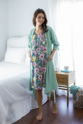 Sage Green Pregnancy Robe & 3 in 1 Charlotte Labor Gown