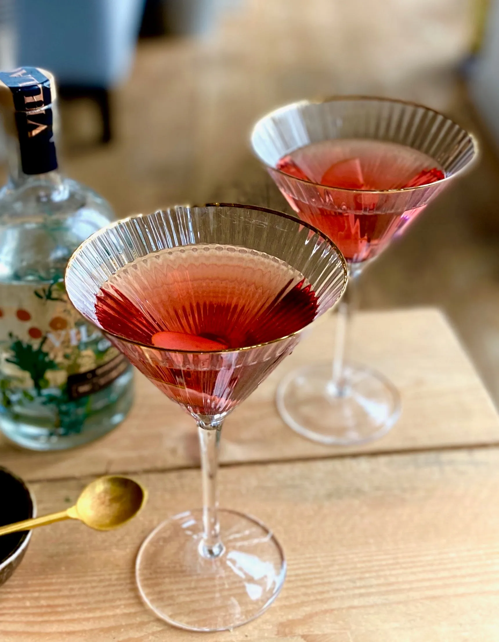 Set Of Two Ribbed Gold Rimmed Martini Glasses