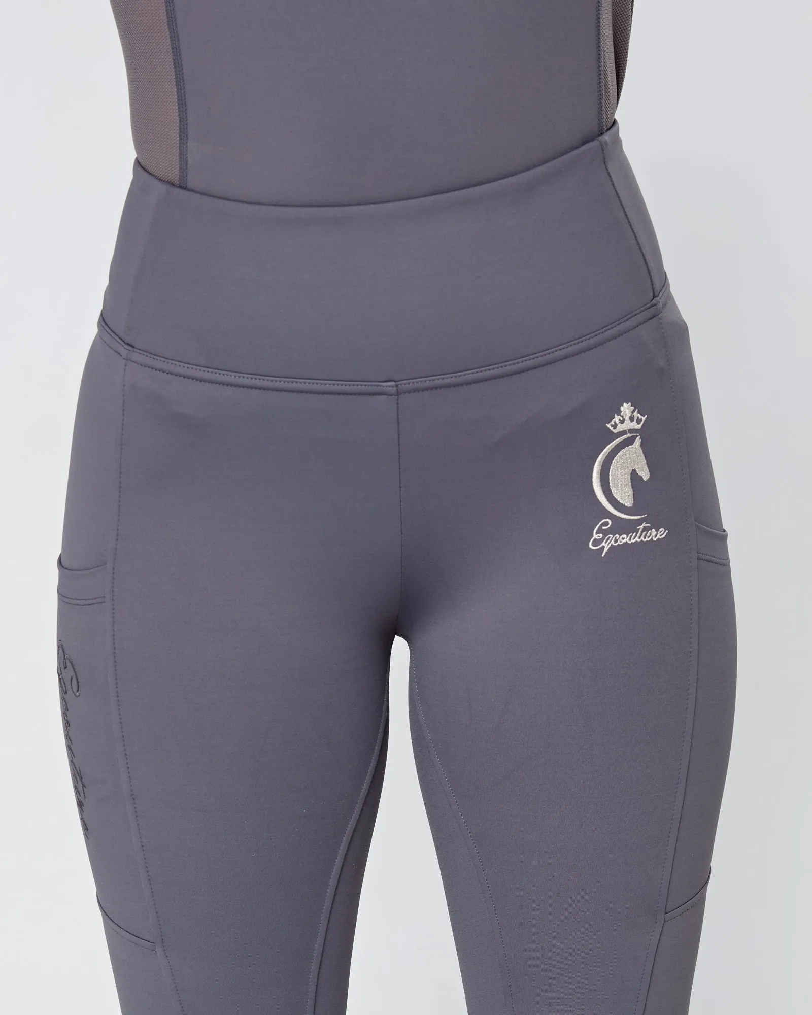 Slate Grey Riding Leggings / Tights with Phone Pockets - NO GRIP/ SILICONE