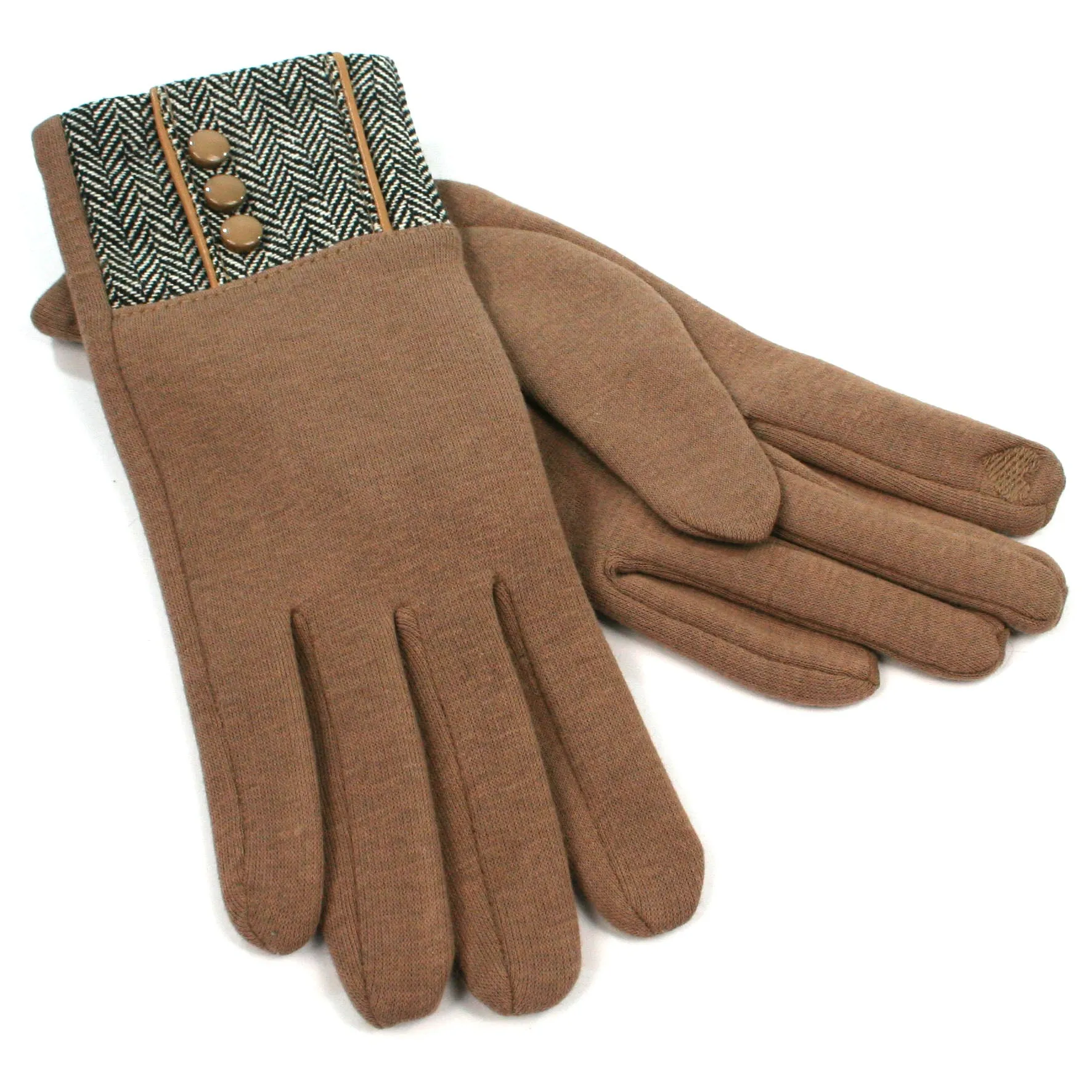 Soft Ladies Gloves with Herringbone and Button Detailing