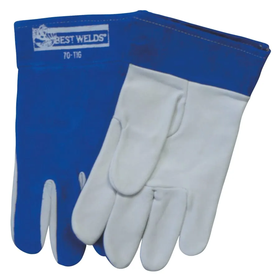 TIG Welding Gloves, Capeskin/Split Cowhide, Large, Blue/White, 1 Pair