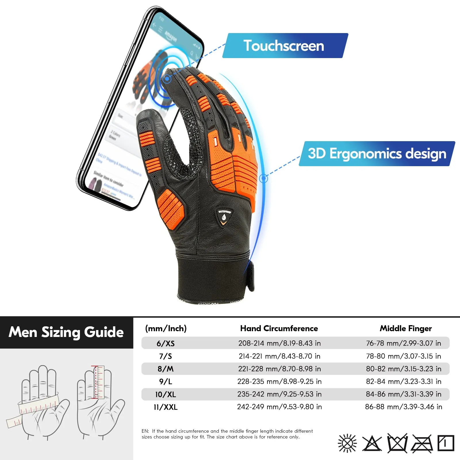 VGO 1 Pair -20℃/-4°F COLDPROOF, Winter Work Leather Gloves, Mechanics Gloves, Impact Gloves, Anti-Vibration Gloves For Men ( CA7722FLWP-BLA)