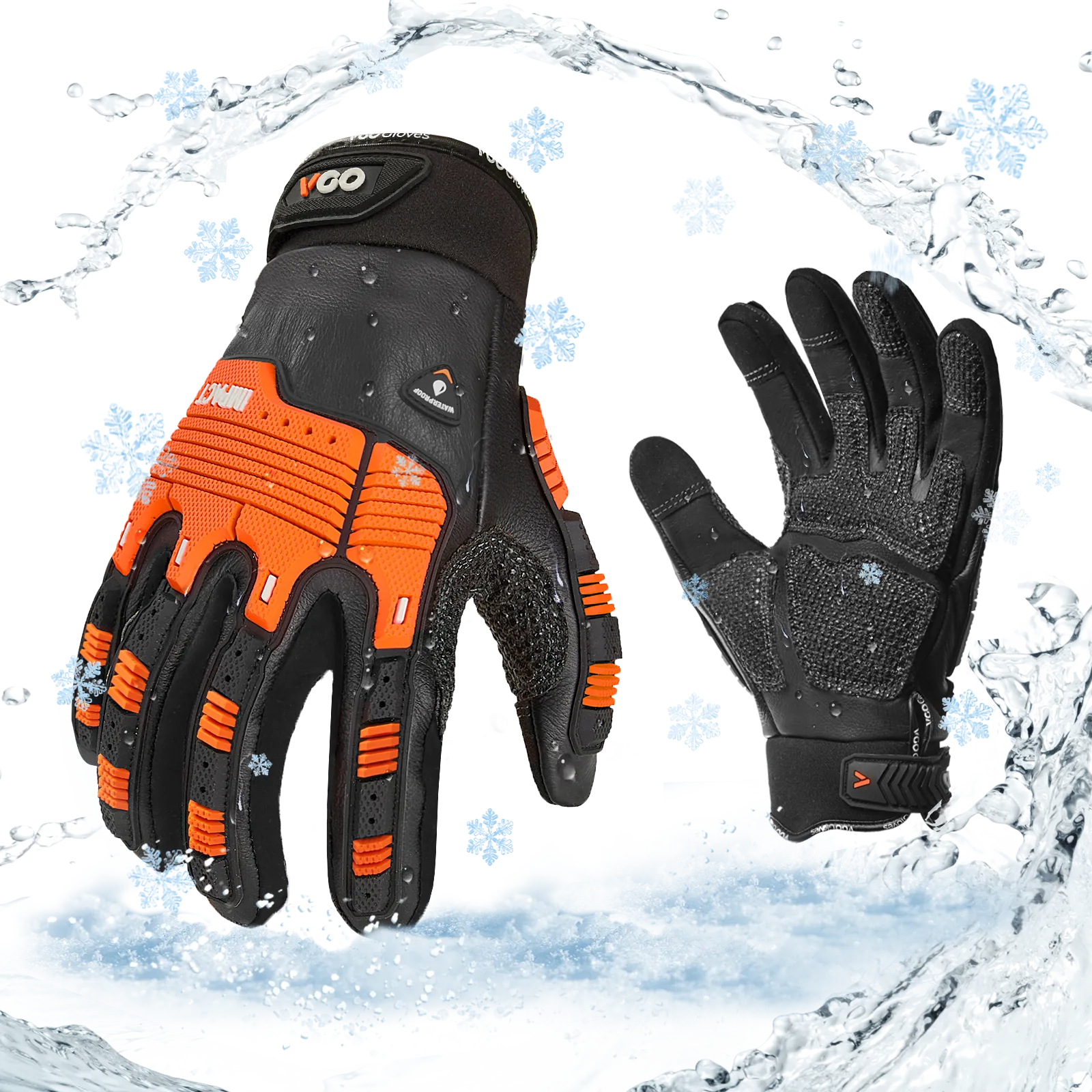 VGO 1 Pair -20℃/-4°F COLDPROOF, Winter Work Leather Gloves, Mechanics Gloves, Impact Gloves, Anti-Vibration Gloves For Men ( CA7722FLWP-BLA)