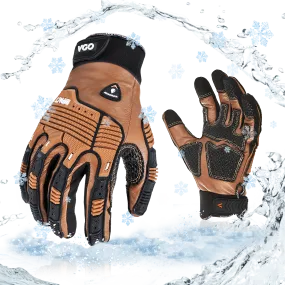 VGO 1 Pair -20℃/-4°F COLDPROOF, Winter Work Leather Gloves, Mechanics Gloves, Impact Gloves, Anti-Vibration Gloves For Men (CA7722FLWP-BRO)