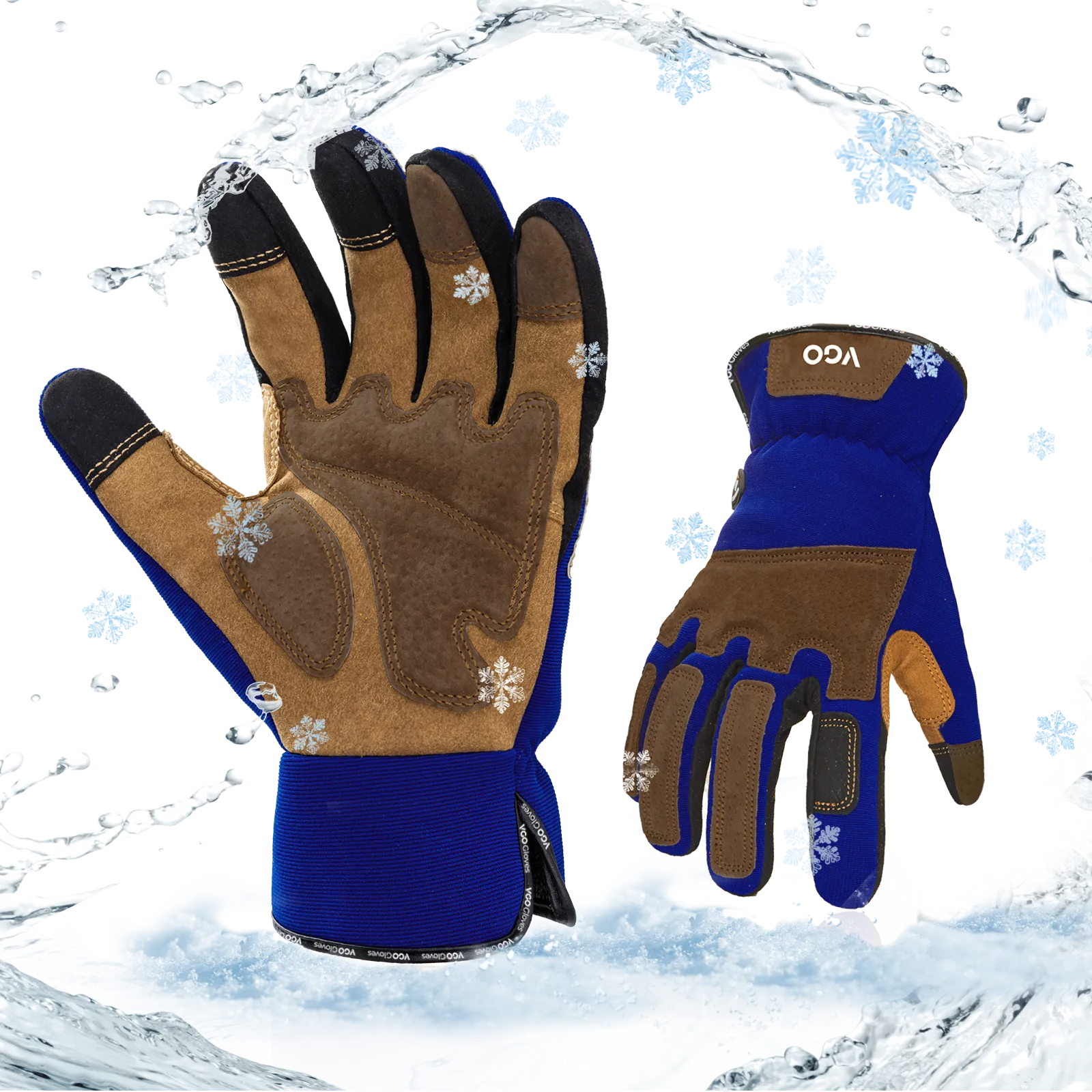 VGO 1Pair 0℃/32°F Winter Gardening Gloves Men,Safety Work Gloves,Puncture-proof,Thornproof,Touchscreen(SL7475FLWP-BLU)