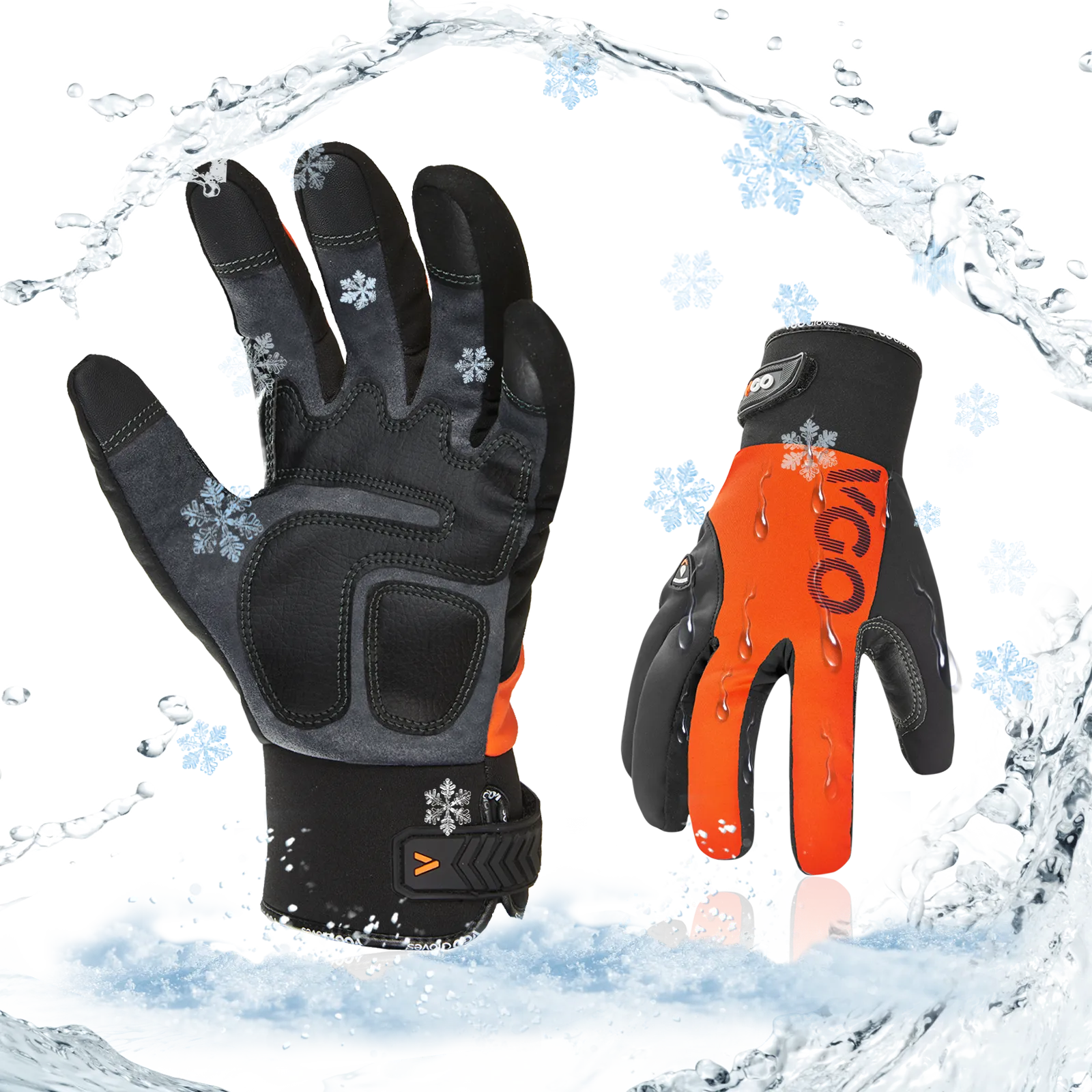 VGO 1Pair -20℃/-4°F Warm Winter Mechanic Gloves, Cold Weather Waterproof Safety Work Gloves,Cold Storage or Freezer Use,3M Thinsulate Lining,Touchscreen(SL8777FW-ORA)