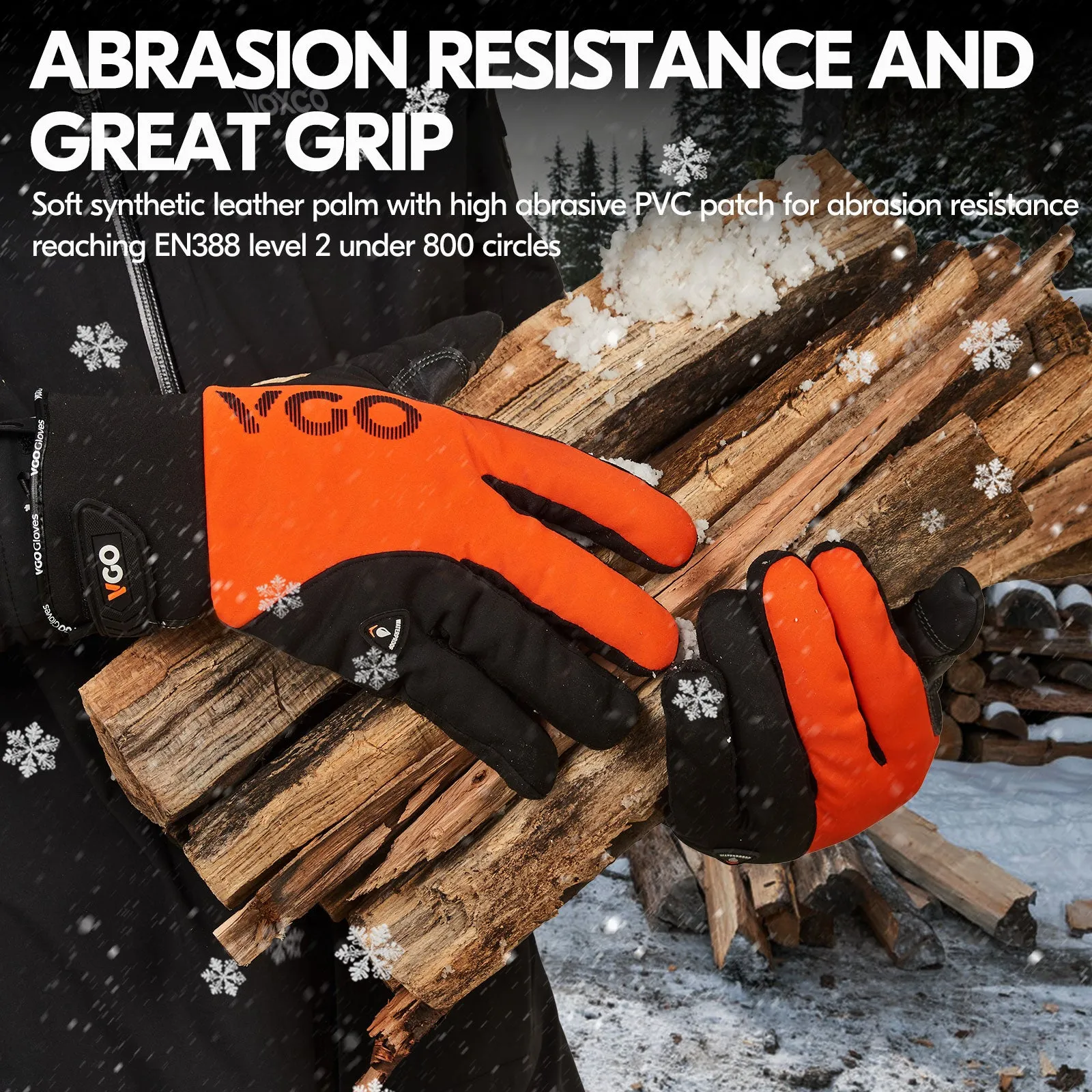 VGO 1Pair -20℃/-4°F Warm Winter Mechanic Gloves, Cold Weather Waterproof Safety Work Gloves,Cold Storage or Freezer Use,3M Thinsulate Lining,Touchscreen(SL8777FW-ORA)