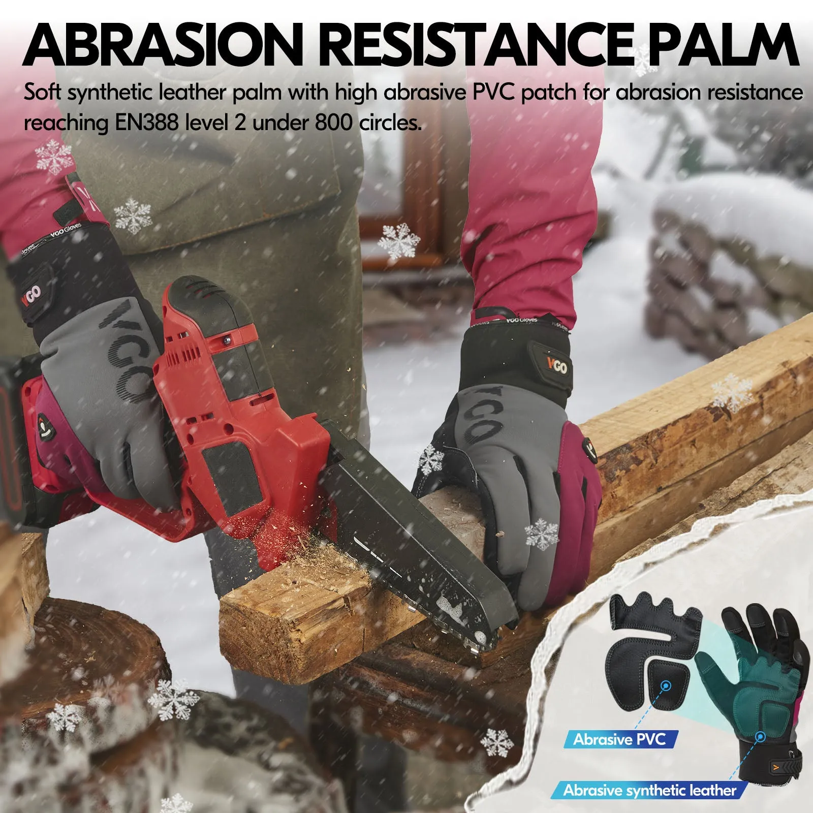 VGO 1Pair -20℃/-4°F Warm Winter Mechanic Gloves, Cold Weather Waterproof Safety Work Gloves,Cold Storage or Freezer Use,w/3M Thinsulate Lining,Touchscreen(SL8777FW-FM)