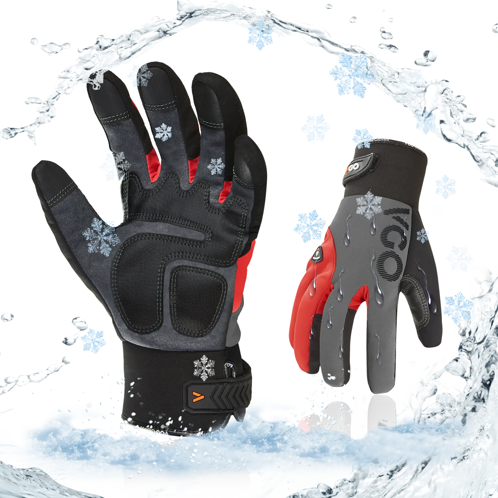 VGO 1Pair -20℃/-4°F Warm Winter Mechanic Gloves, Cold Weather Waterproof Safety Work Gloves,Cold Storage or Freezer Use,w/3M Thinsulate Lining,Touchscreen(SL8777FW-FM)